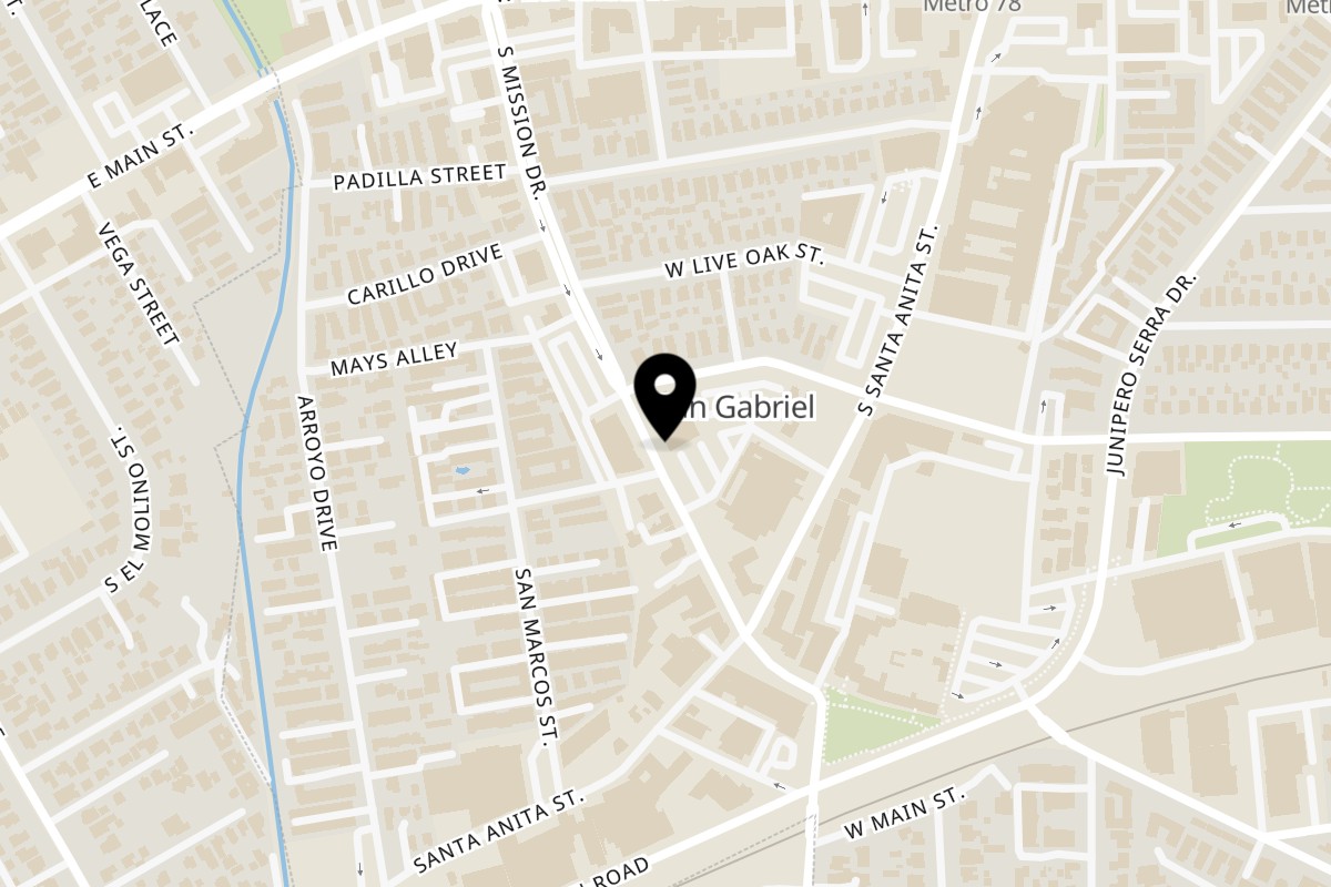Map showing the location of Wahib's Mediterranean Express on 264 S Mission Dr San Gabriel in San Gabriel